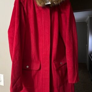 Torrid Red Teddy Jacket with Faux Fur Collar